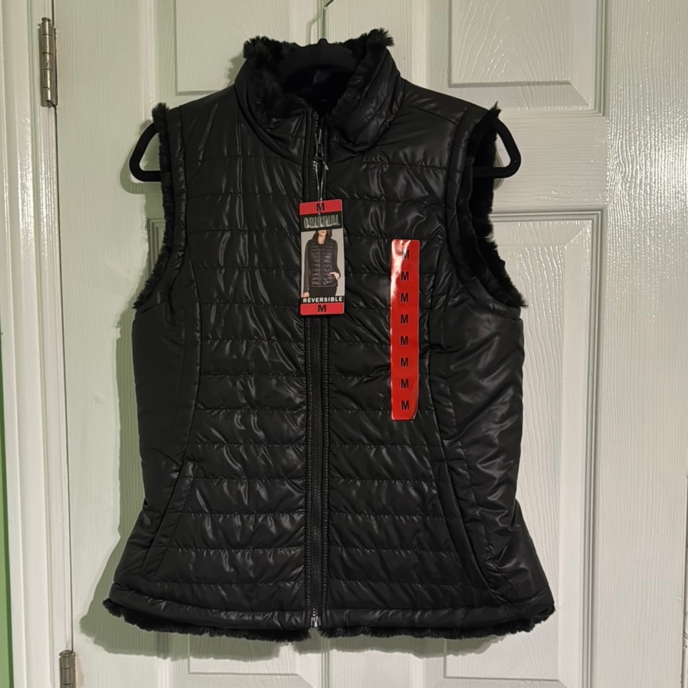 Nicole Miller Black Quilted Vest with High Collar